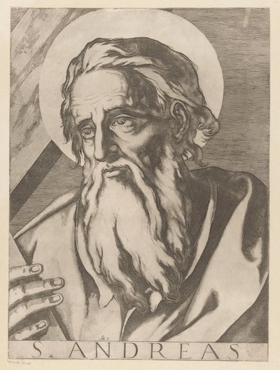 Santo André St. Andrew (título no objeto) Cristo, Maria en de twaalf apostelen (título da série) O Sagrado Colégio Apostólico (título da série) de Raffaello Schiaminossi