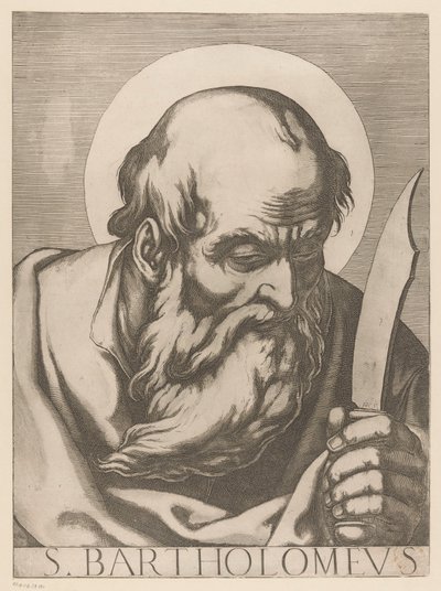São Bartolomeu S. Bartolomeu (título no objeto) Cristo, Maria e os Doze Apóstolos (título da série) Il sacrato collegio apostolico (título da série) de Raffaello Schiaminossi