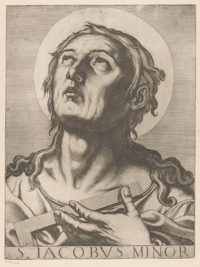 Heilige Jakobus de Mindere São Tiago Menor (título no objeto) Cristo, Maria en de twaalf apostelen (título da série) O Sagrado Colégio Apostólico (título da série) de Raffaello Schiaminossi