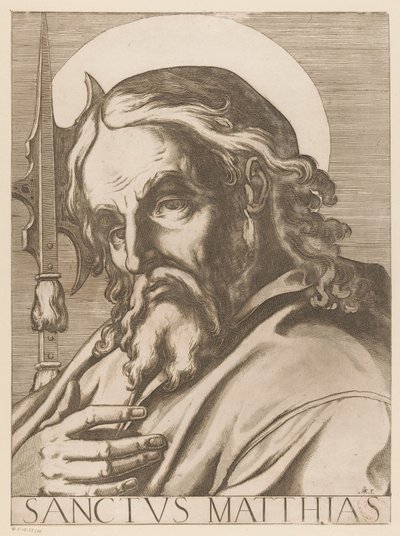 São Mateus São Matias (título no objeto) Cristo, Maria en de twaalf apostelen (título da série) O Sagrado Colégio Apostólico (título da série) de Raffaello Schiaminossi