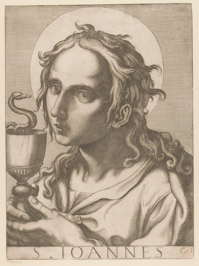João, o Evangelista
S. Ioannes (título sobre o objecto)
Cristo, Maria e os doze apóstolos (título da série)
Il sacrato collegio apostolico (título da série) de Raffaello Schiaminossi