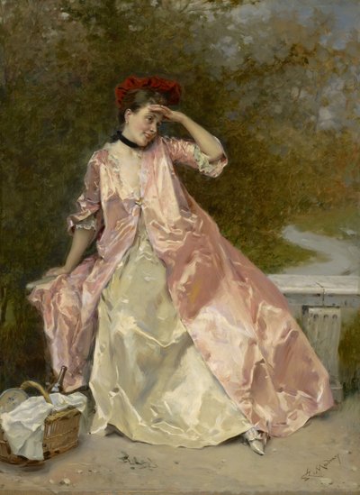 Mulher com uma cesta de piquenique, c.1890 de Raimundo de Madrazo y Garreta