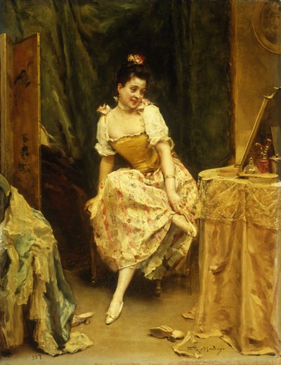 Jovem mulher em uma penteadeira, de Raimundo de Madrazo y Garreta