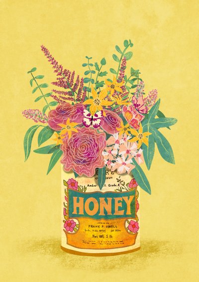 Flores num frasco de mel vintage de Raissa Oltmanns