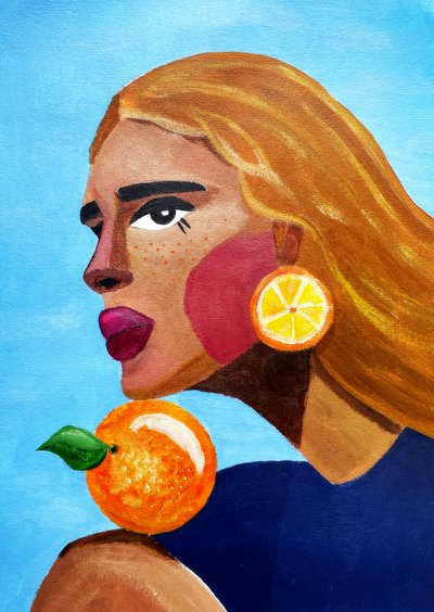 Mulher com laranja de Raissa Oltmanns