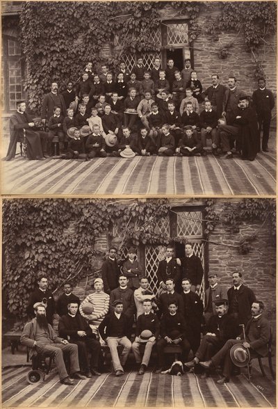 Classe primária da Bishop Cotton School, Shimla (recto); alunos e professores das classes superiores da Bishop Cotton School, Shimla (verso) de Raja Deen Dayal