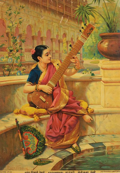 Kadambari a tocar cítara de Raja Ravi Varma