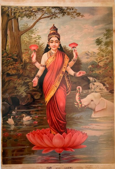 Lakshmi, por Ravi Varma Fine Art Lithographic Press, Bombaim, 1894 de Raja Ravi Varma