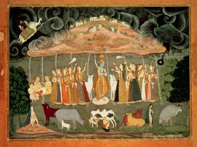 Krishna Apoiando o Monte Govardhana B Ustad Sahibdin, Bikaner de Rajput School
