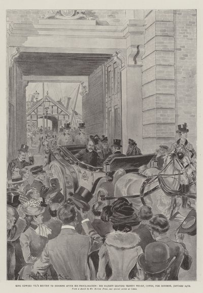 Retorno de Rei Eduardo VII a Osborne após sua proclamação, Sua Majestade saindo de Trinity Wharf, Cowes, por Osborne, 24 de janeiro de Ralph Cleaver