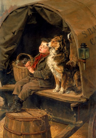 Último no mercado ou no carrinho do transportador (óleo sobre tela) de Ralph Hedley
