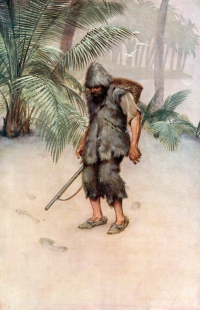 Ilustração para Robinson Crusoe de Daniel Defoe (cor litho) de Ralph Noel Pocock