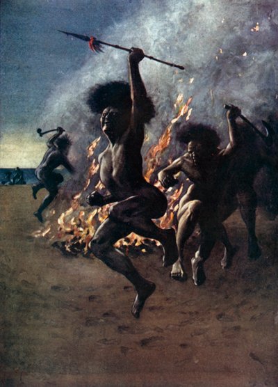 Ilustração para Robinson Crusoe por Daniel Defoe (lito a cores) de Ralph Noel Pocock