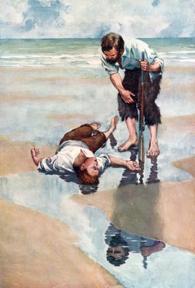 Ilustração para Robinson Crusoe de Daniel Defoe (litografia a cores) de Ralph Noel Pocock