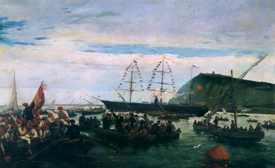 Voluntários catalães embarcam para a guerra em Cuba em 1870 de Ramón Padró y Pedret