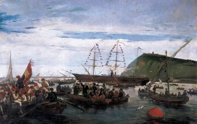 Voluntários catalães embarcam para a guerra em Cuba em 1870 de Ramón Padró y Pedret