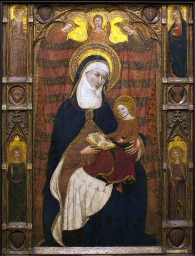 Saint Anne and the Virgin - Pintura de Ramons Destorrents (século XIV), Arnau (século XIV) e Jaume Ferrer Bassa (1281-1348) - tempera sobre madeira, cerca de 1350 (St Anne and The Virgin, de Ramons Destorrents, Arnau e Ferrer Bassa, tempera sobre painel, c de Ramon Destorrents