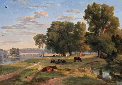 Tamisa em Richmond do banco de Middlesex, olhando para a ponte de Ramsay Richard Reinagle