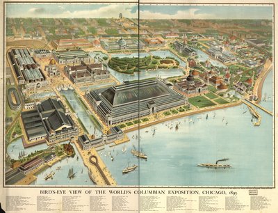 Vista aérea da Exposição Mundial da Colúmbia, Chicago, 1893. LOC 98687181 de Rand McNally and Company