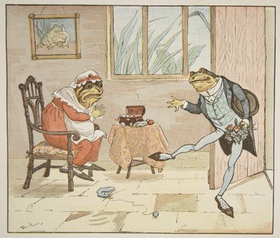 Uma ilustração de "uma rã que A-Wooing vai", bar. de Frederick Warne und Co. de Randolph Caldecott