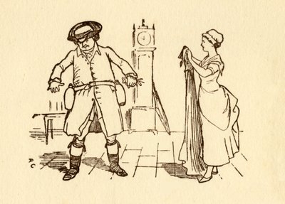 John Gilpin prende garrafas de vinho ao cinto, 1878, c1918. de Randolph Caldecott