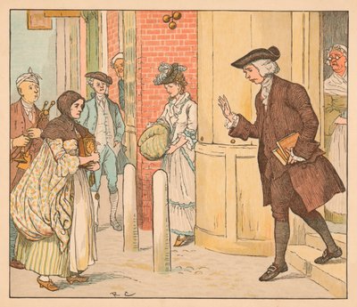 Pessoas do lado de fora de uma loja de penhores, c1885, 1934. de Randolph Caldecott