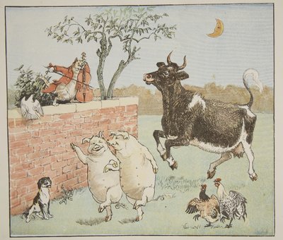 O gato e o violino, ilustração de &39;Hey Diddle Diddle e Tchau, Baby Bunting&39;, 1882 de Randolph Caldecott