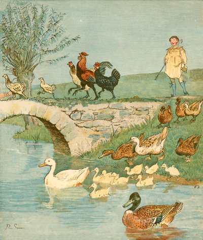 O menino dos fazendeiros com galinhas e patos, c1881. de Randolph Caldecott