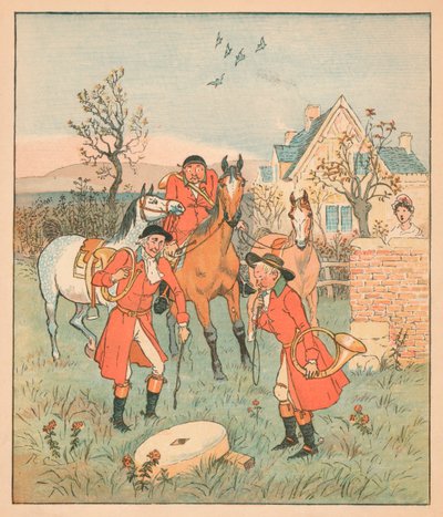 ... a próxima coisa que eles encontraram foi um grindin, grindin grindle-stone ..., 1880. de Randolph Caldecott