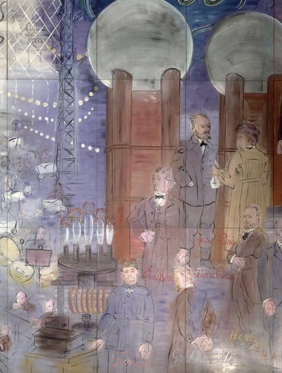 La Fee Electricite, pormenor do lado esquerdo representando cientistas de Raoul Dufy