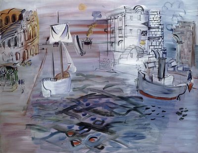 Porto com um veleiro, homenagem a Claude Lorrain, c.1935 (óleo sobre tela) de Raoul Dufy