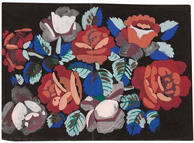 Rosas vermelhas e cor-de-rosa (guache sobre papel preto) de Raoul Dufy