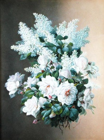 Lilás e Rosas, c.1900 (guache sobre papel) de Raoul M. de Longpre
