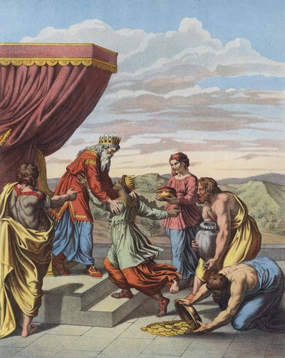 Rei Salomão recebendo a Rainha de Sabá (cor litho) de after Raphael