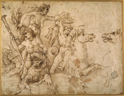 Batalha dos Tritões, depois de Anrea Mantegna (caneta e tinta marrom sobre papel branco) de Raphael