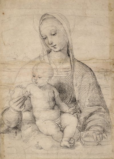 Madonna of the romã, c.1504 (giz cinza-preto) de Raphael