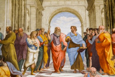 Escola de Atenas, Detail. Platão e Aristóteles. 1509 (fresco) de Raphael