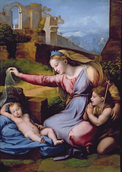A Madonna do Diadema Azul ou A Madonna do Véu (óleo no painel) de Raphael