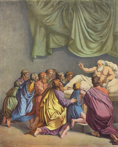 Jacob abençoa os seus filhos (cor litho) de after Raphael