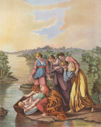 Moisés é resgatado das águas do Nilo (cor litho) de after Raphael