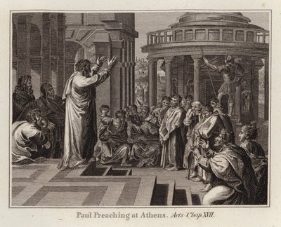 Desenho animado do Raphael: Pregação de Paulo em Atenas, Atos, Cap XVII (gravura) de after Raphael