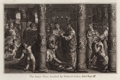 Desenho animado do Raphael: O coxo curado por Pedro e João, Atos, Cap III (gravura) de after Raphael