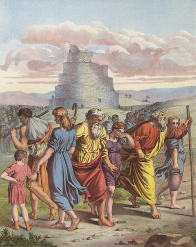 A Torre de Babel (cor litho) de after Raphael