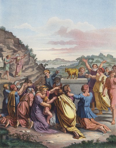 O culto ao Bezerro de Ouro (cor litho) de after Raphael