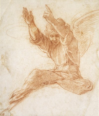 Um anjo (giz vermelho em papel esbranquiçado) de Raphael