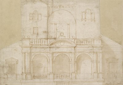 Projeto arquitetônico (Villa Madama) (caneta e tinta marrom com lavagem marrom em papel esbranquiçado) de Raphael
