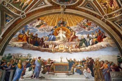 Contestação do Santo Sacramento, na Stanza della Segnatura (fresco) de Raphael (1483 1520)
