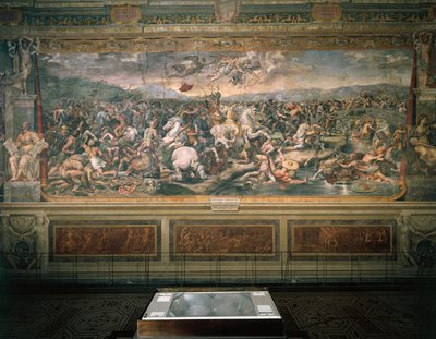 Fresco por Raffaello Sanzio (1483-1520) e seguidores (1517-1524), retratando a Batalha de Ponte Milvio, Sala di Costantino, Salas do Vaticano, Palácio do Vaticano, Cidade do Vaticano. de Raphael