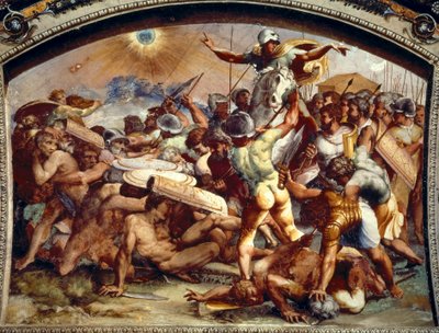 Josué escurecendo o sol, fresco na Loggia, Vaticano, c. 1518-1519 (fresco) de Raphael