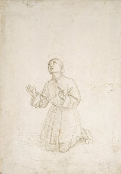 Figura ajoelhado de um Jovem, c.1503 (ponto prateado sobre uma preparação branca) de Raphael